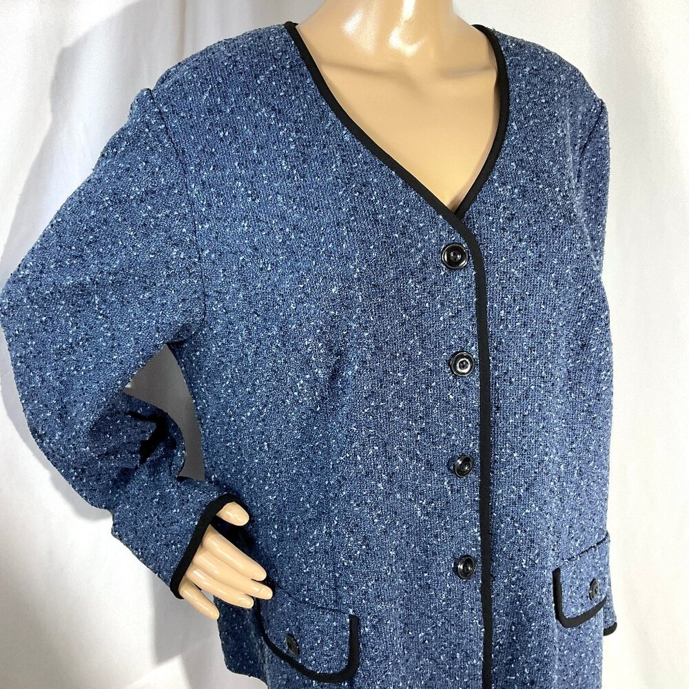 Positive Attitude Sz 16 Blue Blazer Women's Cardigan Jacket Tweed